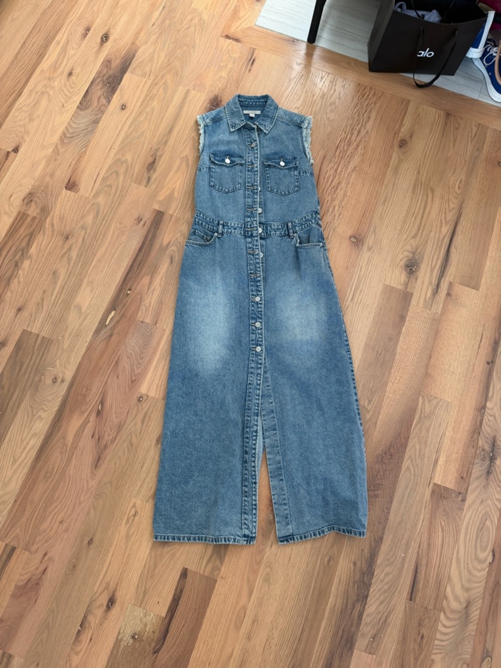 AllSaints Sleeveless Denim Midi Dress in Faded Blue